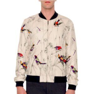 Dolce & Gabbana beige/black bird print silk zip-up jacket size 46